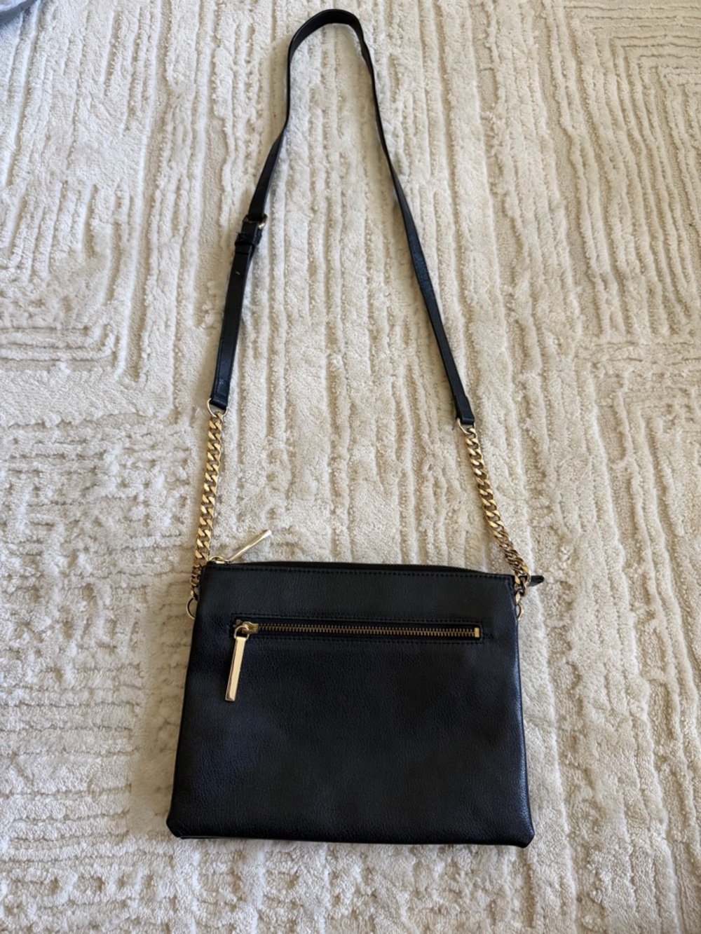 Halogen Black Leather Crossbody Bag Gold Chain Strap Minimalist Shoulder Purse